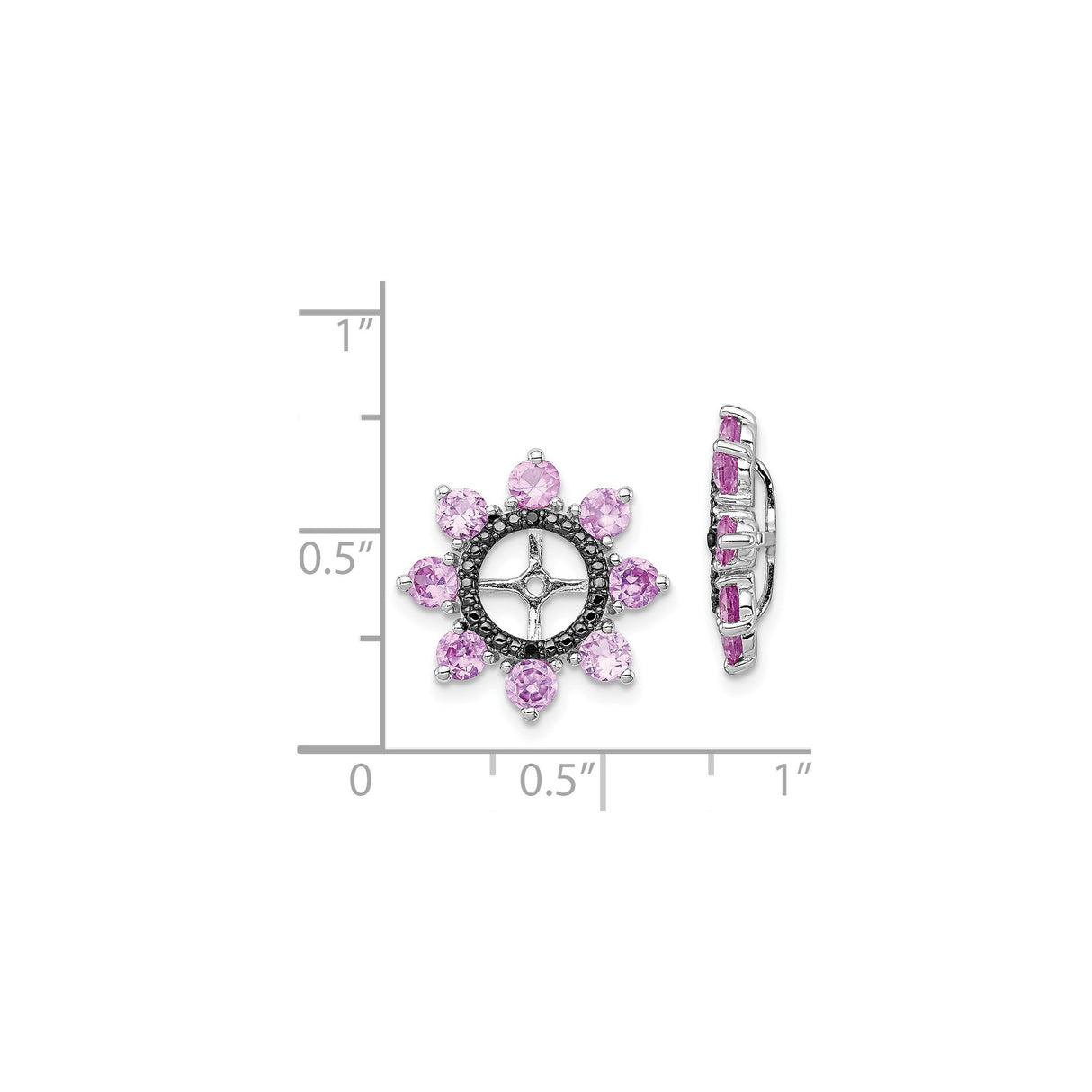 Sterling Silver Compass Rose Earrings with Created Pink Sapphire and Black Sapphire Accents