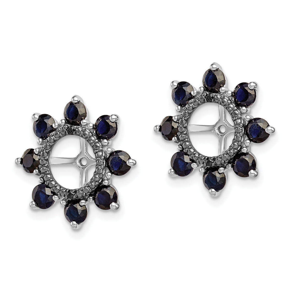 Sterling Silver Stud Earrings with Created Sapphire, Christian Cross and Sunburst Design