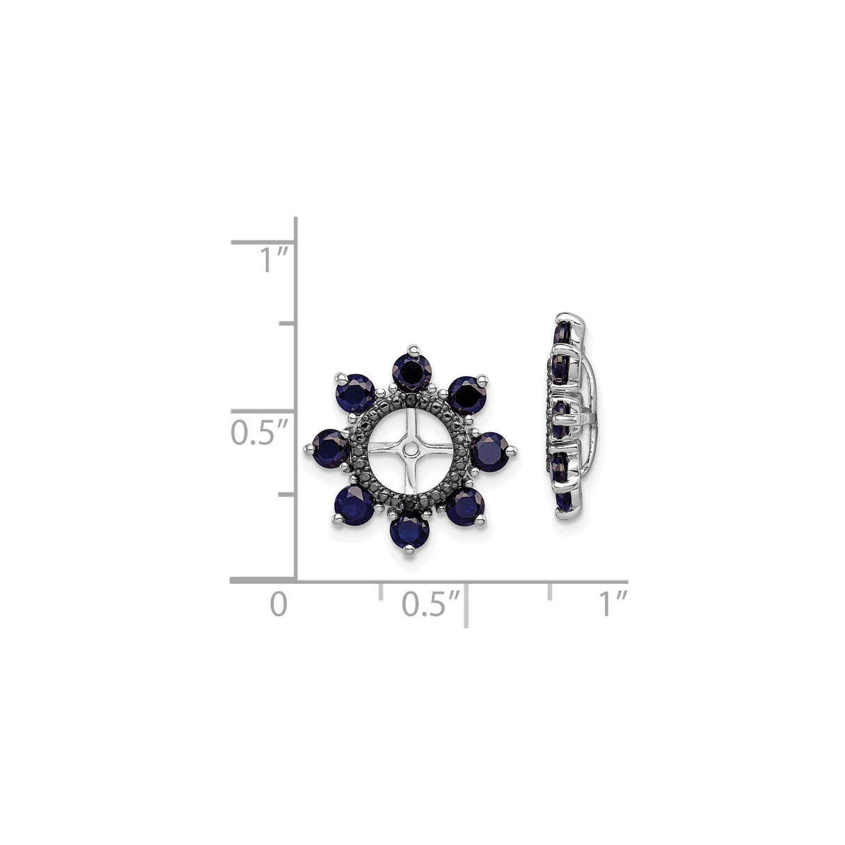 Sterling Silver Stud Earrings with Created Sapphire, Christian Cross and Sunburst Design