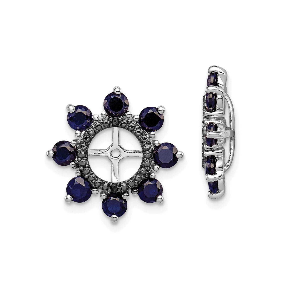 Sterling Silver Stud Earrings with Created Sapphire, Christian Cross and Sunburst Design