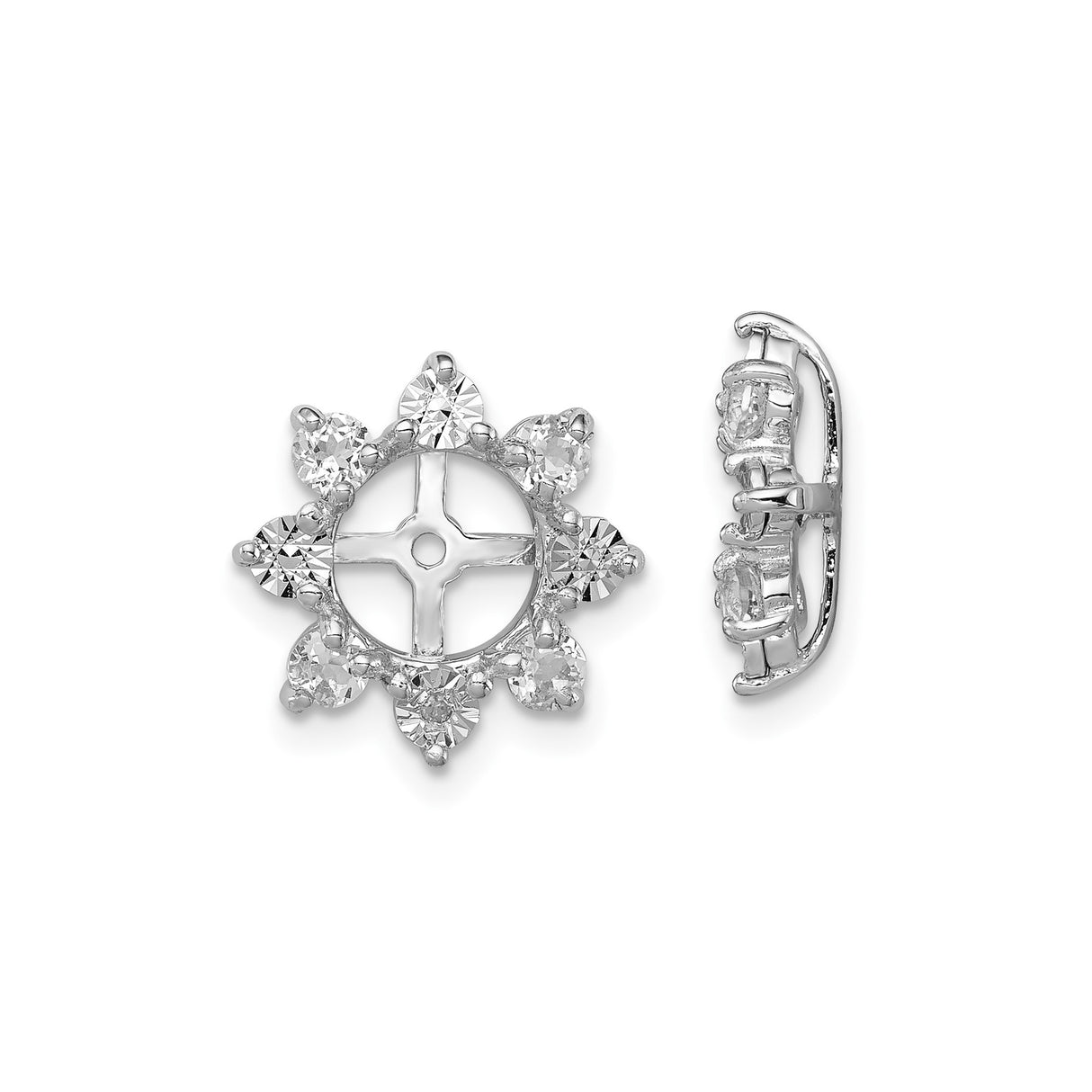 Sterling Silver Earring Jackets with White Topaz and Diamond, Cross and Floral Motif