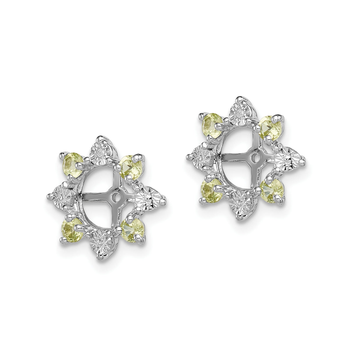 Sterling Silver Cross Earrings with Peridot and Diamond in Floral Design for Women