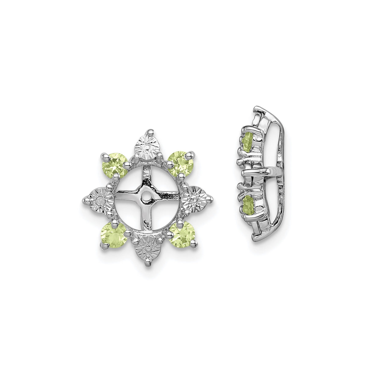 Sterling Silver Cross Earrings with Peridot and Diamond in Floral Design for Women