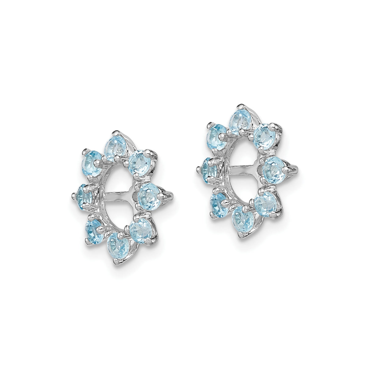 Sterling Silver Cross Earrings with Swiss Blue Topaz, Halo Design Inspired by Snowflake and Sunburst