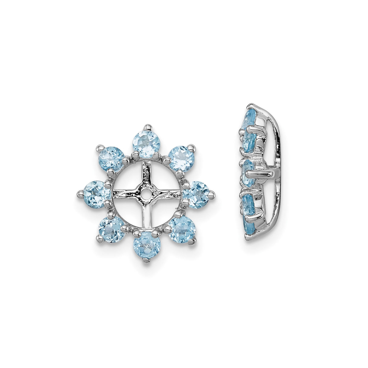 Sterling Silver Cross Earrings with Swiss Blue Topaz, Halo Design Inspired by Snowflake and Sunburst