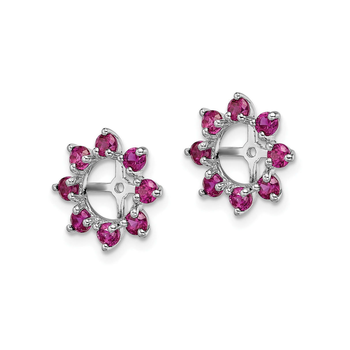 Sterling Silver Stud Earrings with Created Ruby, Floral Wheel and Cross Design
