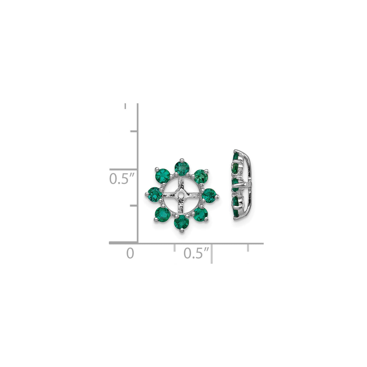 Sterling Silver Celtic Cross Stud Earrings with Created Emerald, Floral Sunburst Design