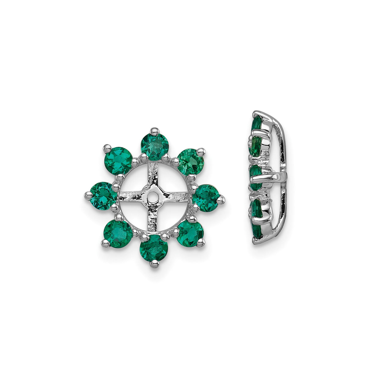 Sterling Silver Celtic Cross Stud Earrings with Created Emerald, Floral Sunburst Design