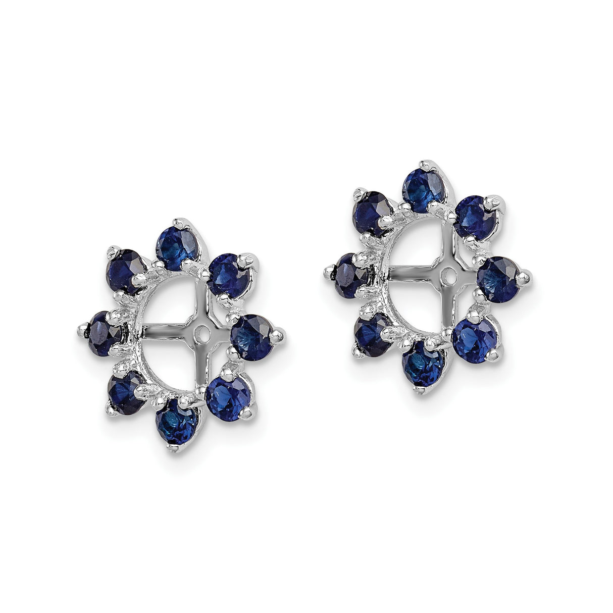 Sterling Silver Stud Earrings with Created Sapphire, Floral Wheel Design and Cross Motif