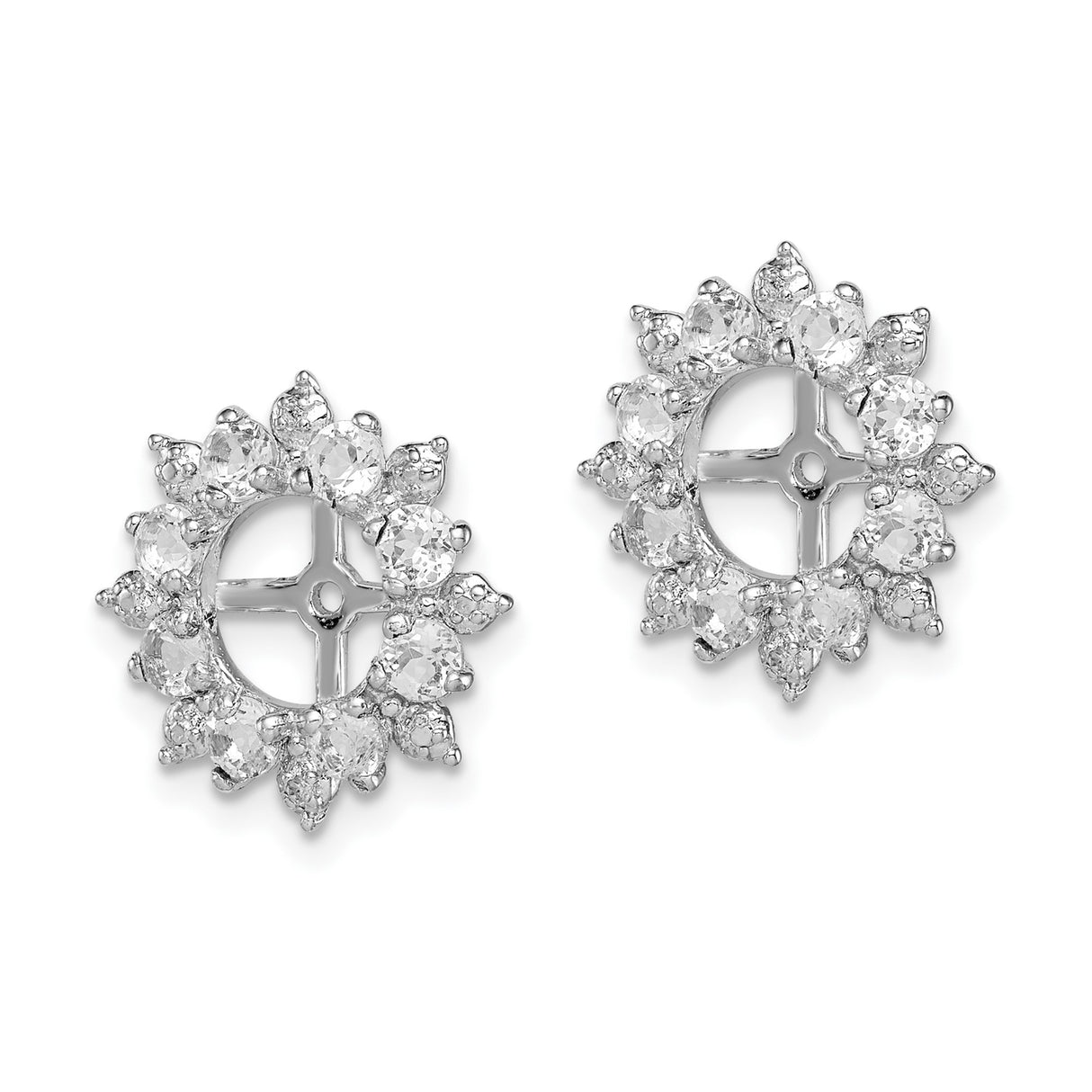 Sterling Silver Earring Jackets with White Topaz and Diamond, Sunburst Halo Design