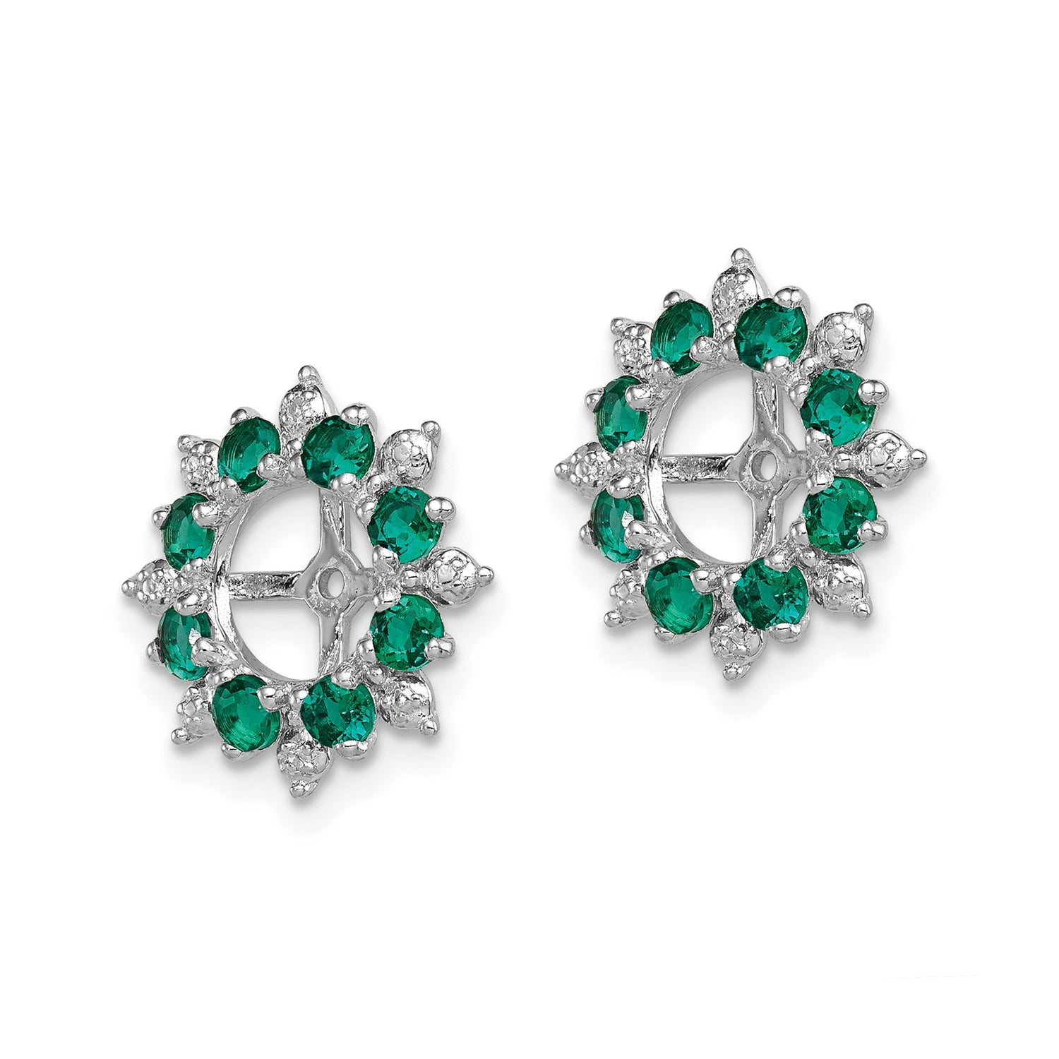 Sterling Silver Sunburst Cross Dangle Earrings with Created Emerald and Diamond Accents