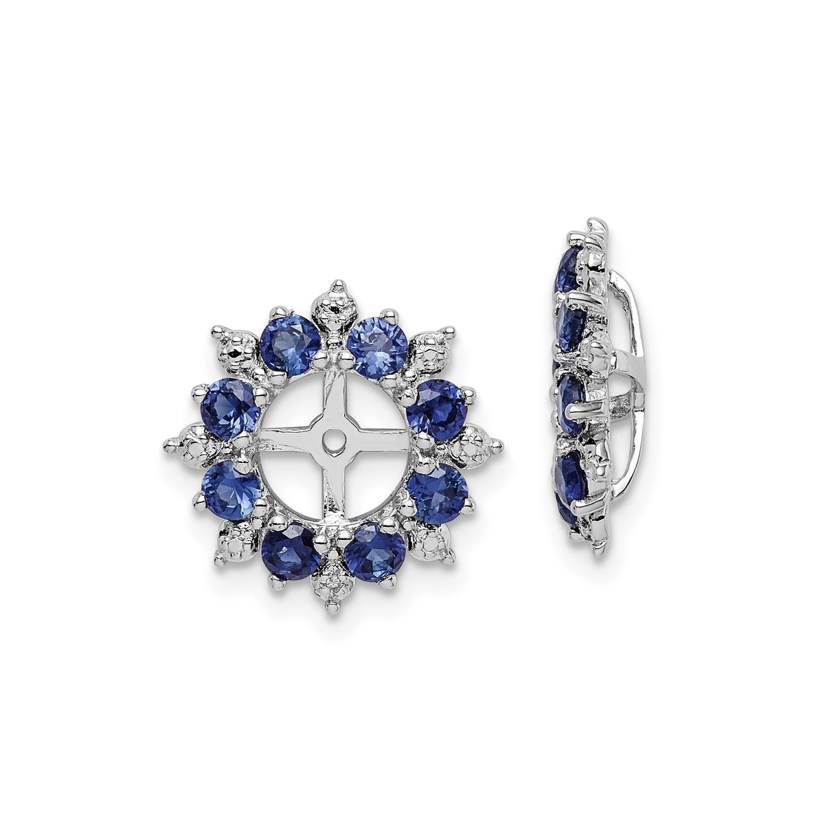 Sterling Silver Earrings with Created Sapphire and Diamond, Cross and Compass Rose Studs