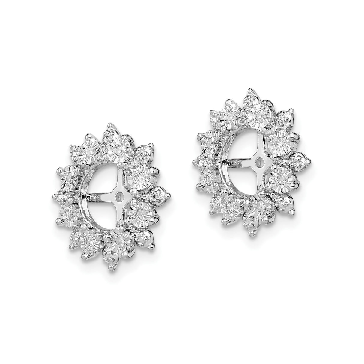 Sterling Silver Earring Jackets with Diamond Accents, Floral Sunburst Design for Women