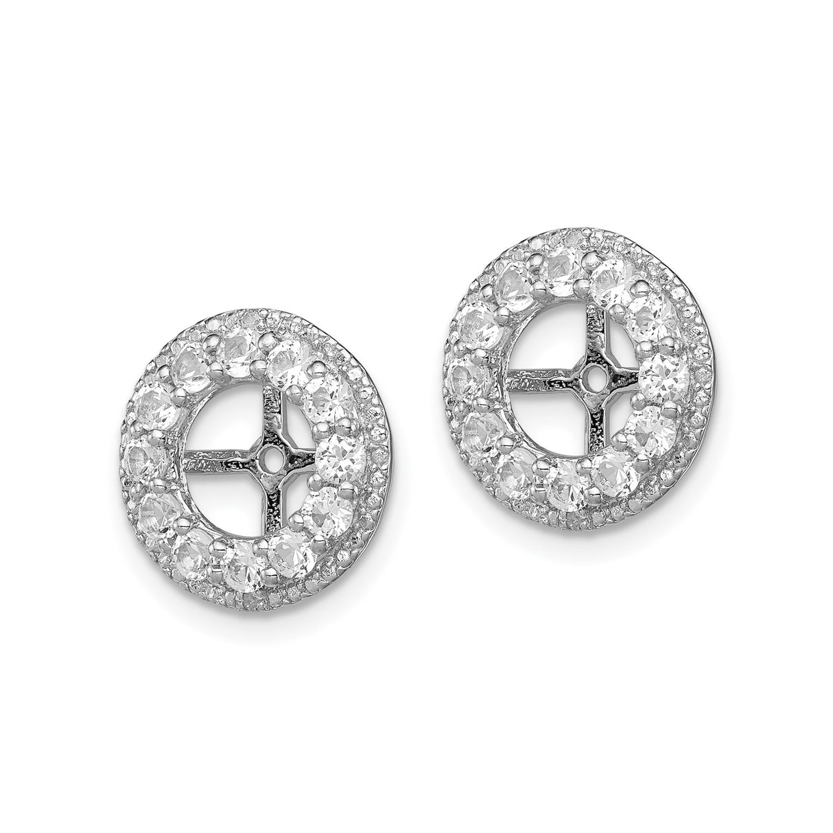 Sterling Silver Earring Jackets with White Topaz and Diamond, Halo Circle Design with Cross Cutout