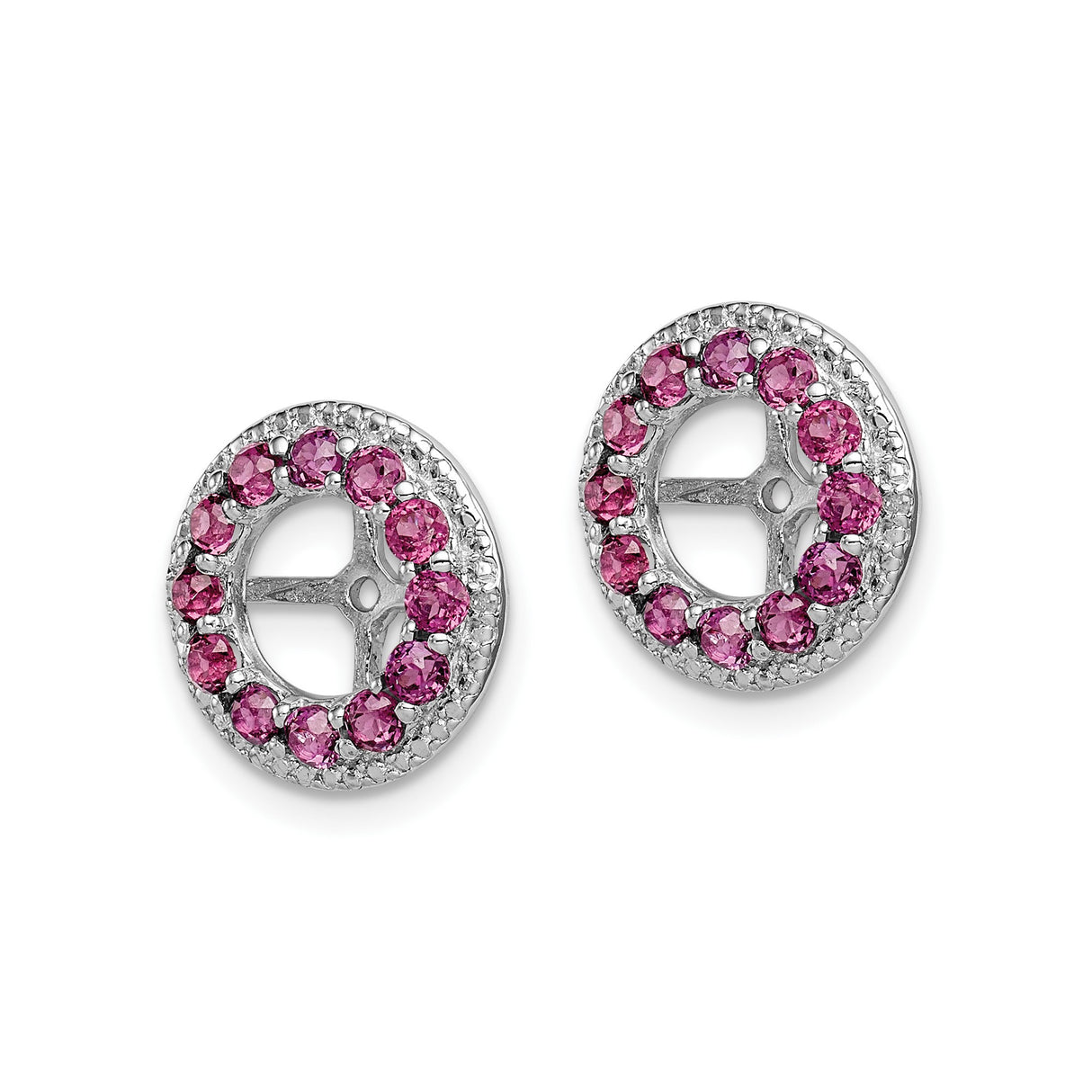 Sterling Silver Circle Cross Earrings with Rhodolite Garnet and Diamond Accents