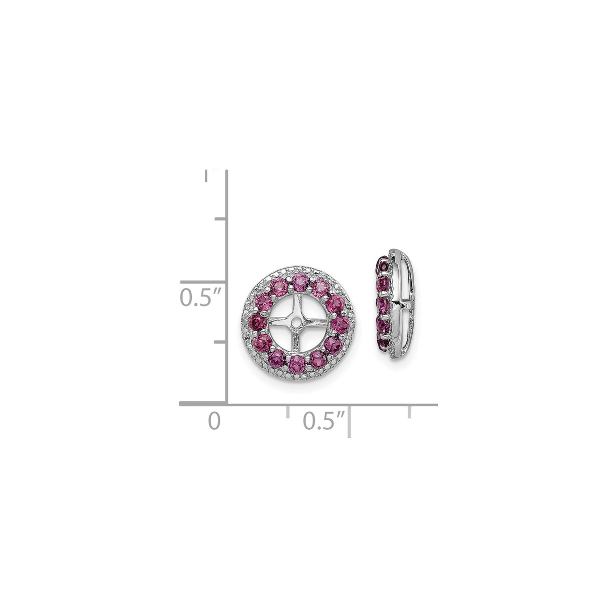 Sterling Silver Circle Cross Earrings with Rhodolite Garnet and Diamond Accents