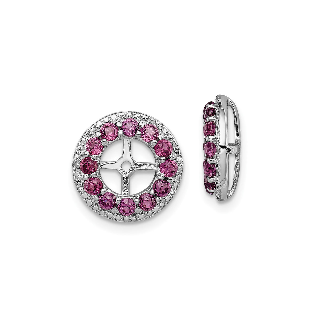 Sterling Silver Circle Cross Earrings with Rhodolite Garnet and Diamond Accents