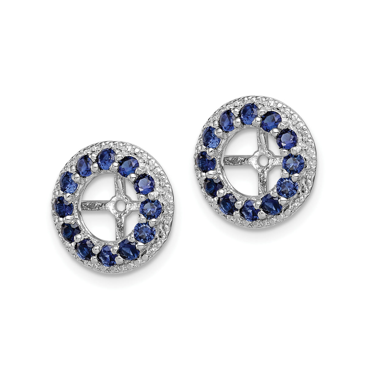 Sterling Silver Cross Stud Earrings with Created Sapphire and Diamond Halo for Women