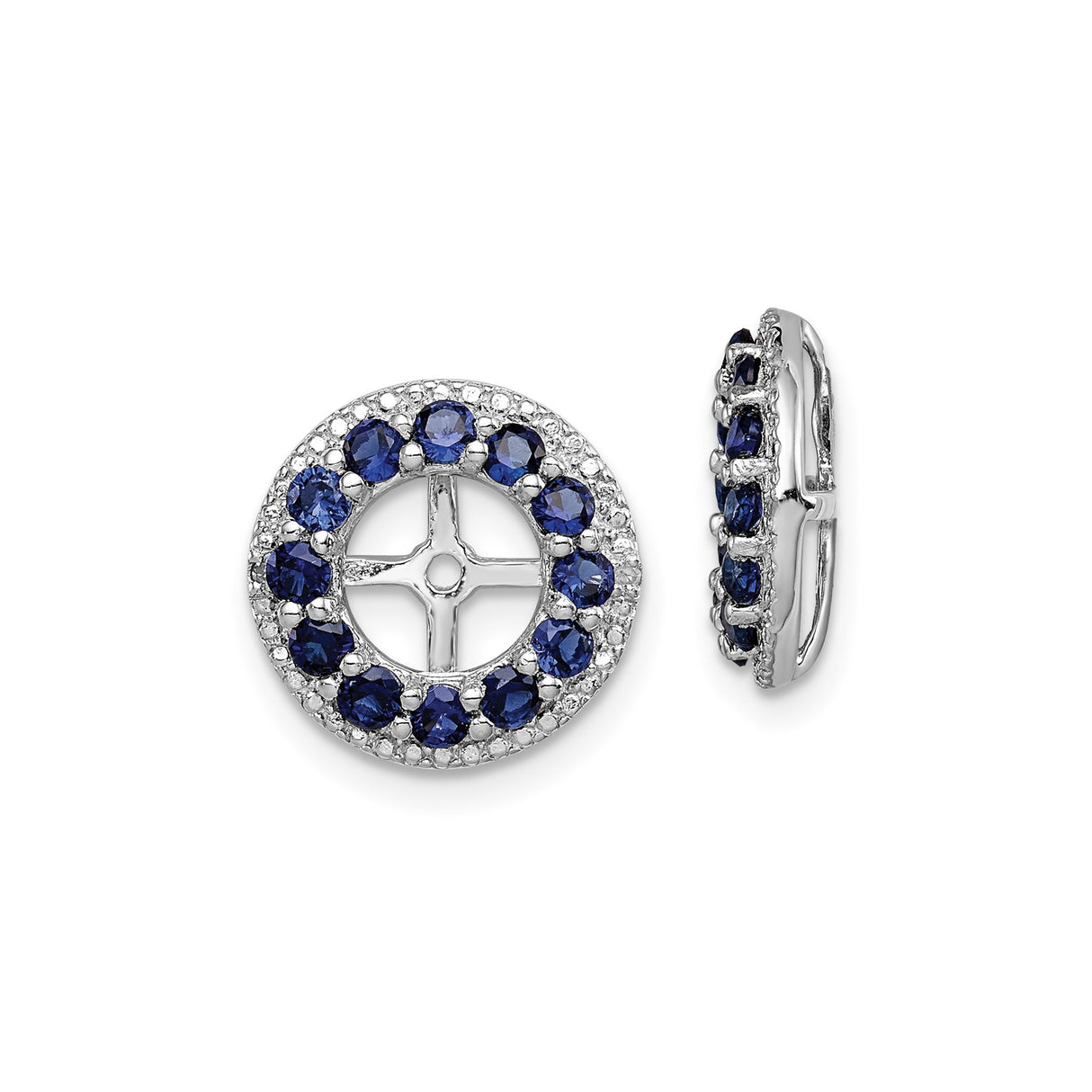 Sterling Silver Cross Stud Earrings with Created Sapphire and Diamond Halo for Women