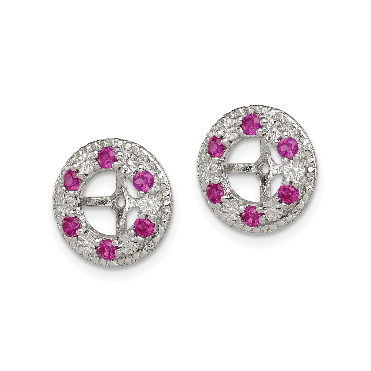 Sterling Silver Cross Center Earrings with Created Ruby and Pink Cubic Zirconia Accents