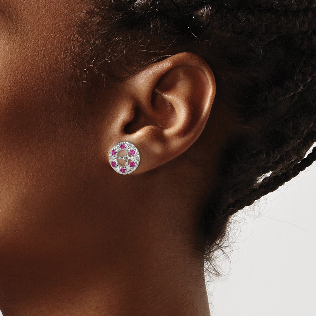 Sterling Silver Cross Center Earrings with Created Ruby and Pink Cubic Zirconia Accents