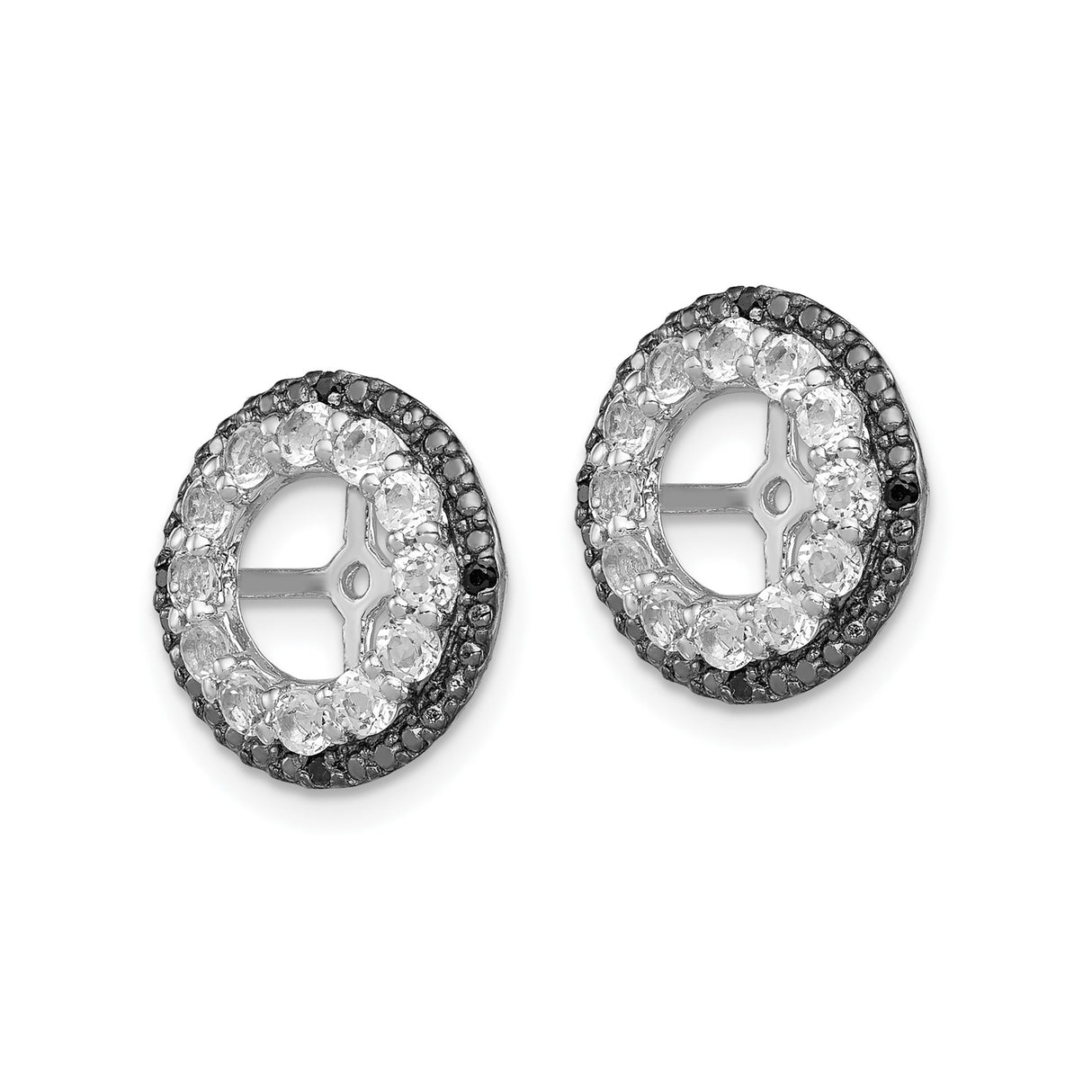 Sterling Silver Cross Earrings with White Topaz and Sapphire, Double Halo Studs for Women