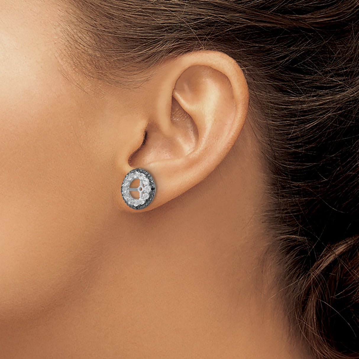 Sterling Silver Cross Earrings with White Topaz and Sapphire, Double Halo Studs for Women