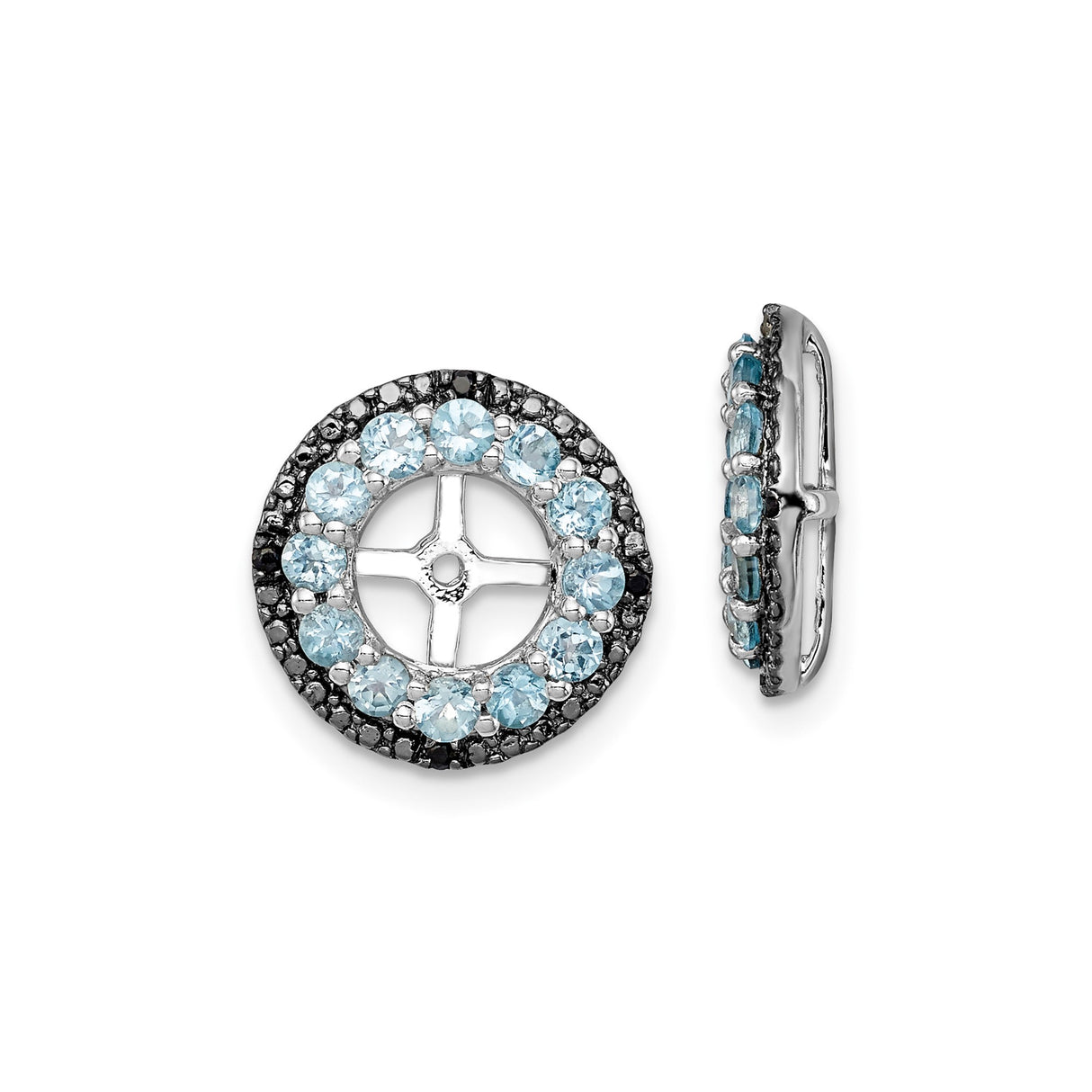 Sterling Silver Compass Rose Dangle Earrings with Swiss Blue Topaz and Sapphire