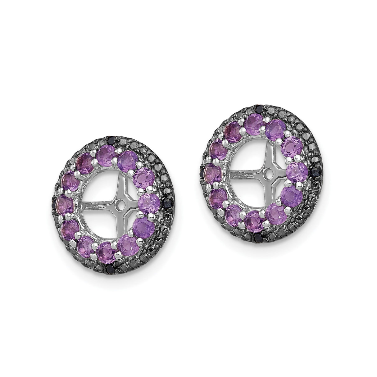 Sterling Silver Earrings with Amethyst and Sapphire, Circular Cross Wheel Halo Design