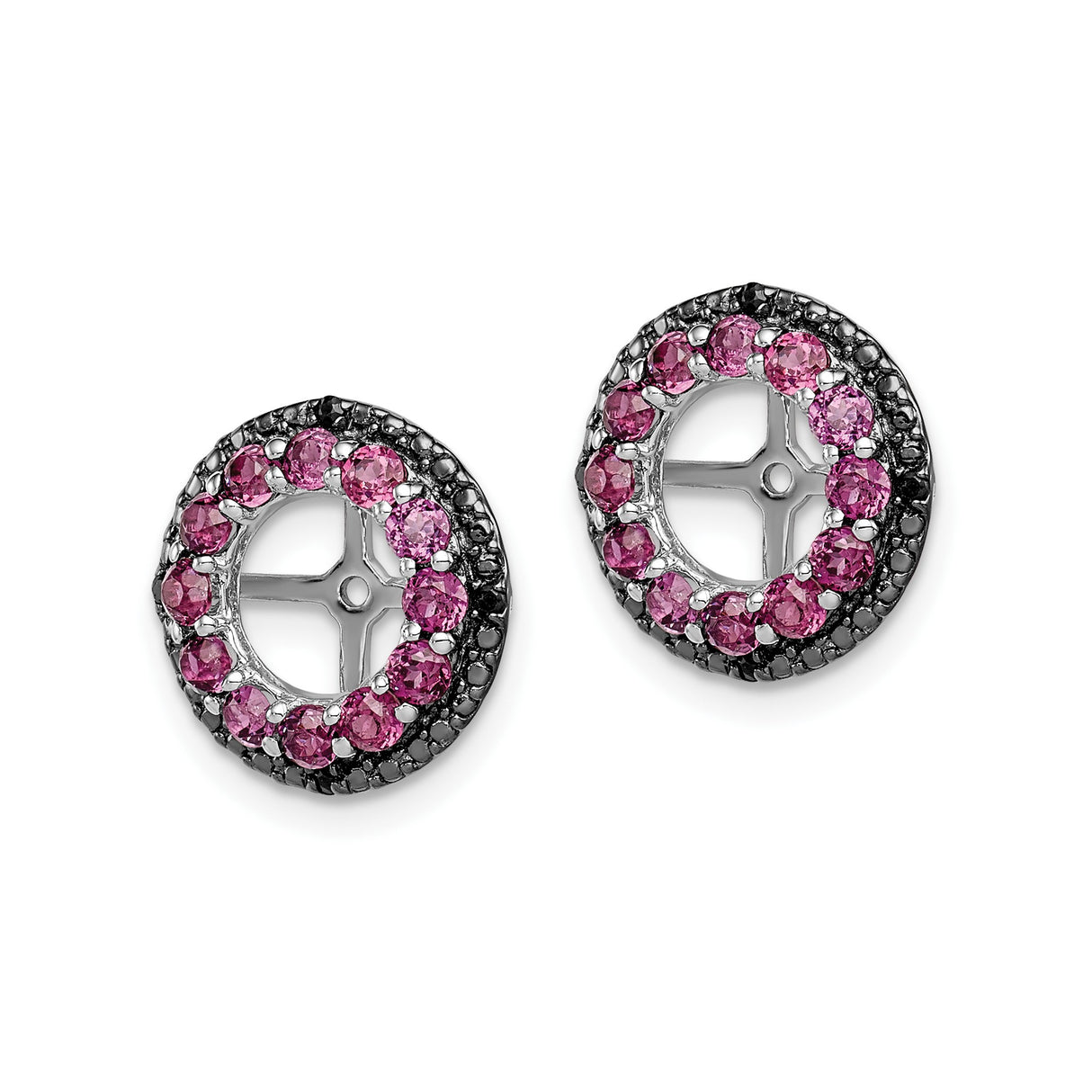 Sterling Silver Cross Hoop Earrings with Rhodolite Garnet and Sapphire, Wheel Motif Design