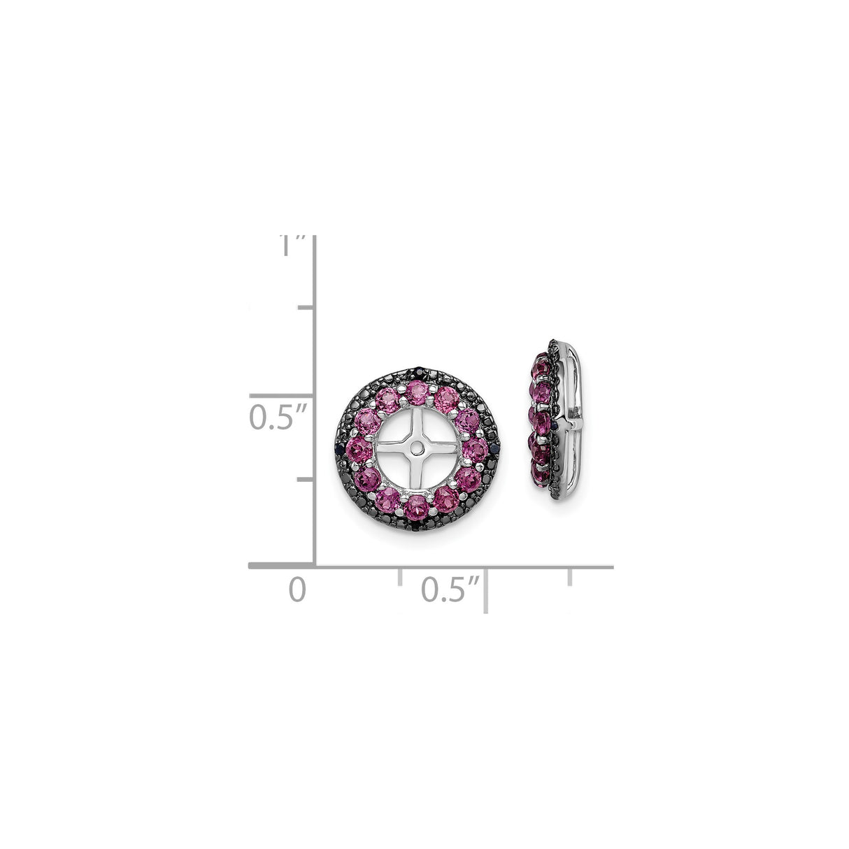 Sterling Silver Cross Hoop Earrings with Rhodolite Garnet and Sapphire, Wheel Motif Design