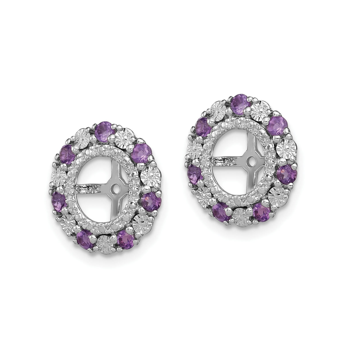 Sterling Silver Cross Earrings with Amethyst, Halo Studs, Christian Faith Design for Women