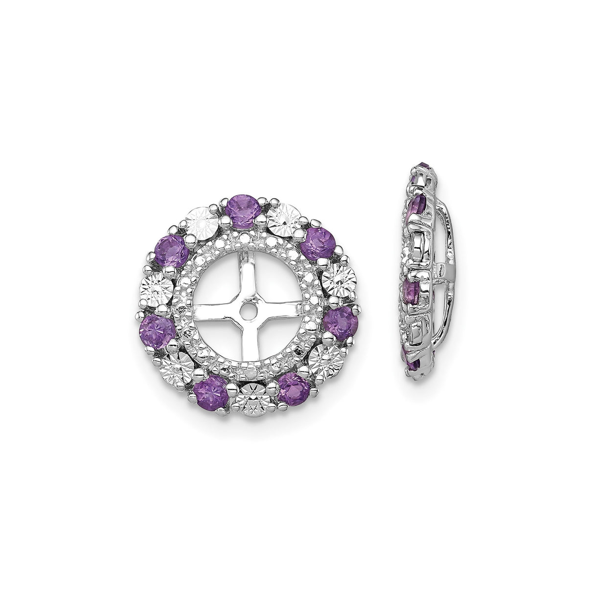 Sterling Silver Cross Earrings with Amethyst, Halo Studs, Christian Faith Design for Women