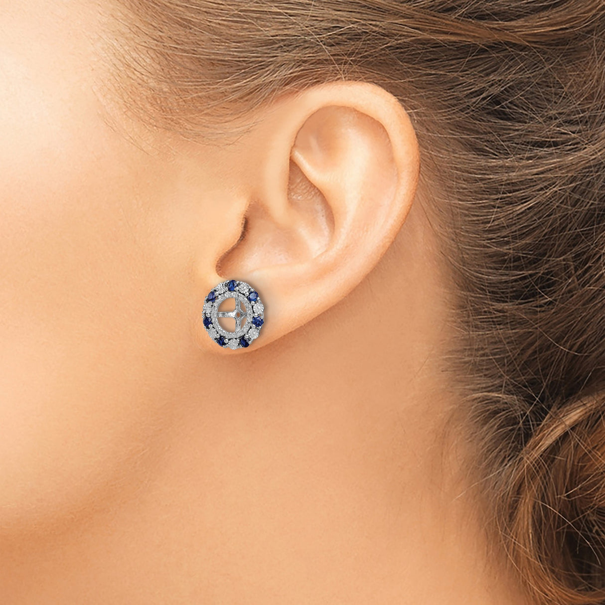 Sterling Silver Clip-On Earrings with Created Sapphire, Halo Cross and Wheel Design