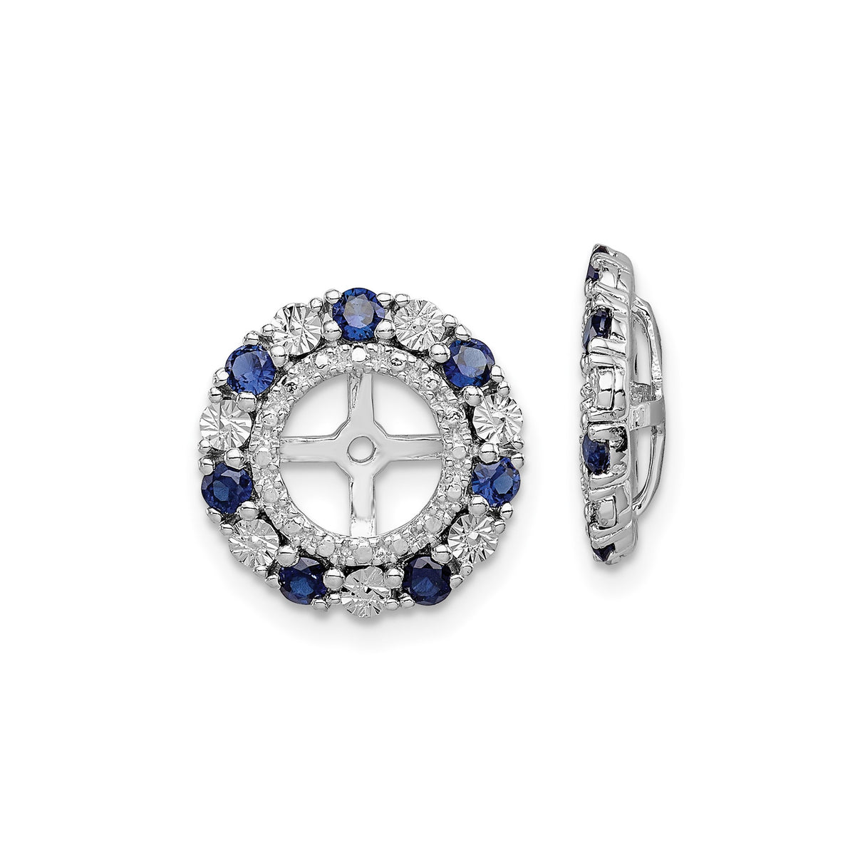 Sterling Silver Clip-On Earrings with Created Sapphire, Halo Cross and Wheel Design