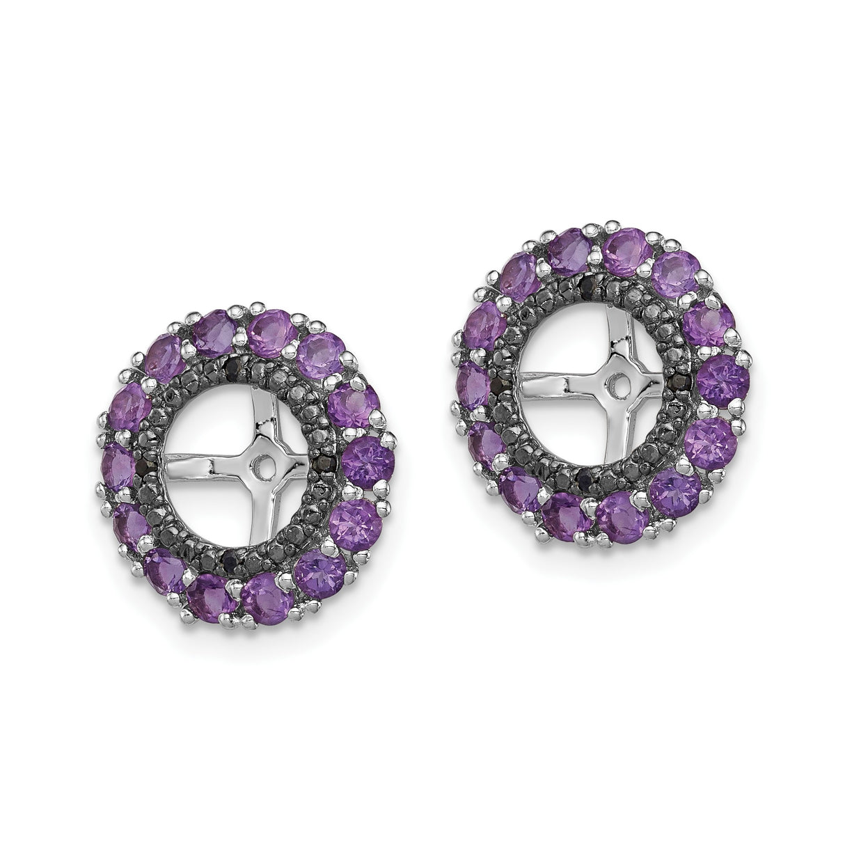 Sterling Silver Hoop Earrings with Amethyst, Cross Wheel Design, Christian Symbolism