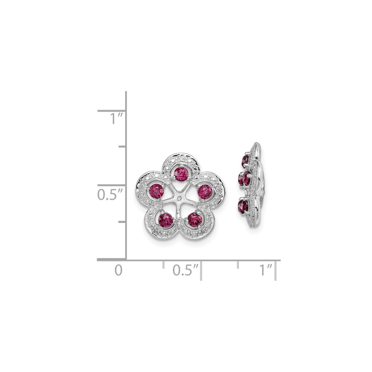Sterling Silver Floral Stud Earrings with Rhodolite Garnet and Diamond Accents