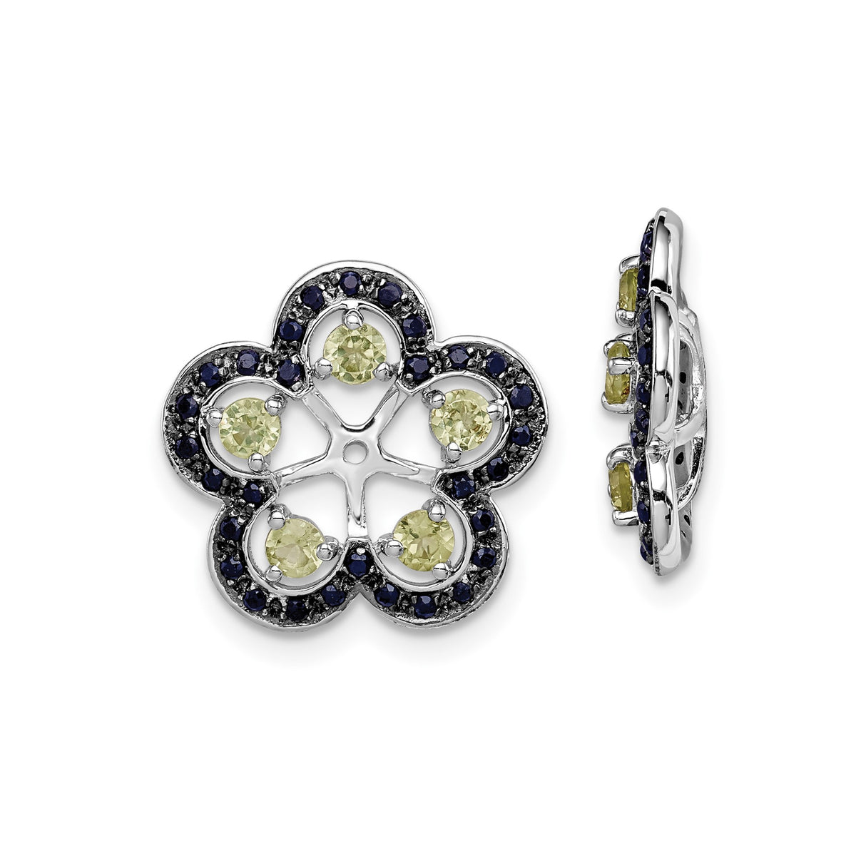 Sterling Silver Floral Stud Earrings with Peridot and Sapphire Petal Design