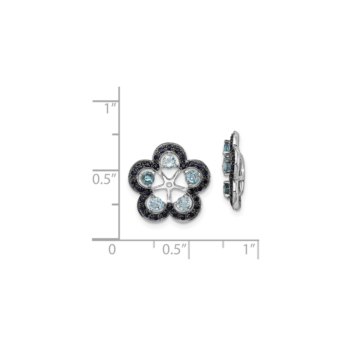 Sterling Silver Floral Stud Earrings with Swiss Blue Topaz and Sapphire Gemstones