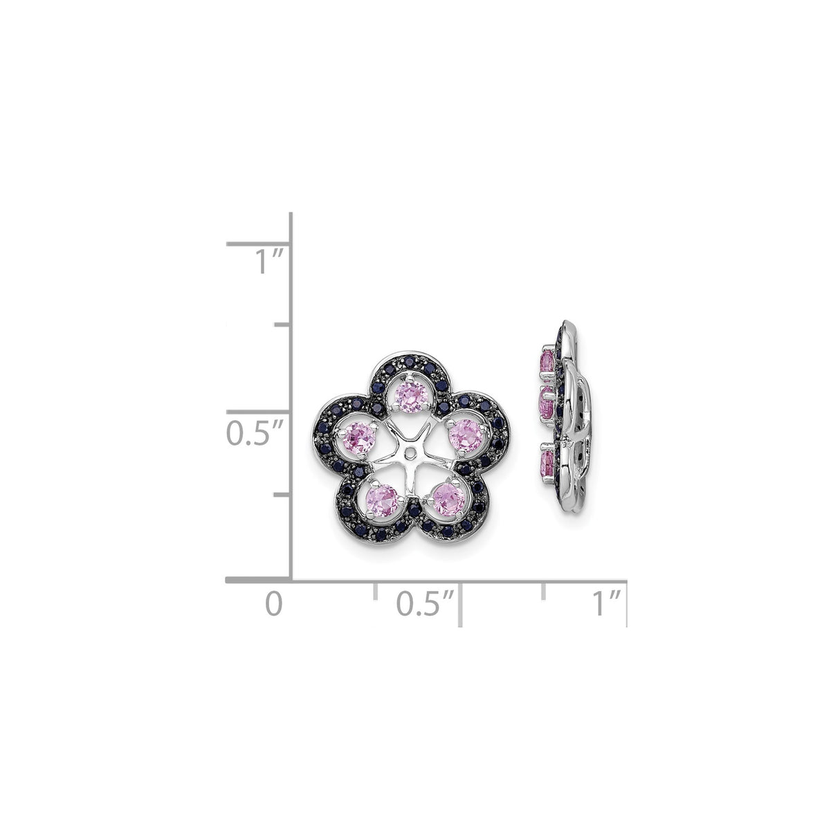 Sterling Silver Floral Stud Earrings with Created Sapphire and Dark Blue Gemstones