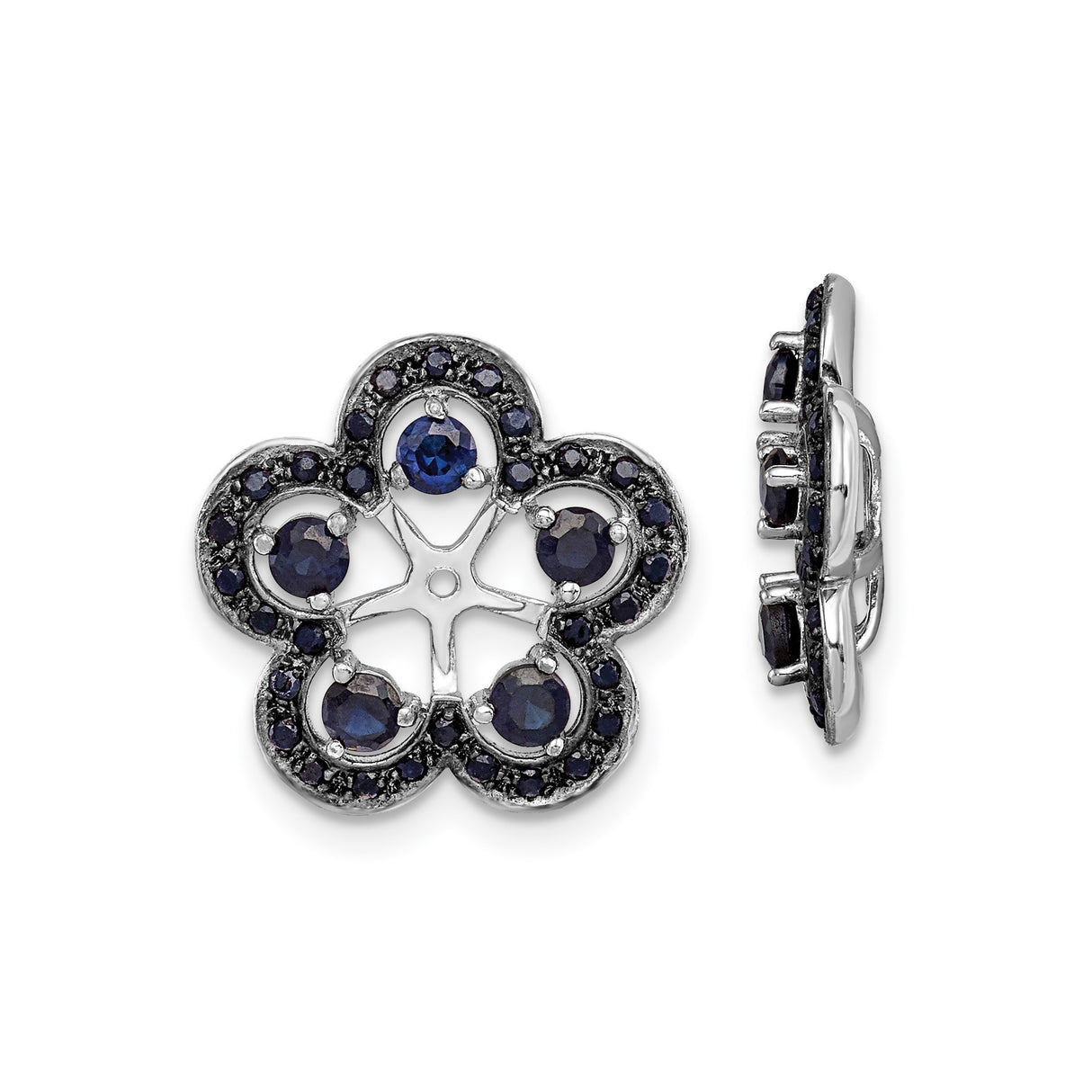 Sterling Silver Floral Stud Earrings with Created Sapphire Clover Design for Women