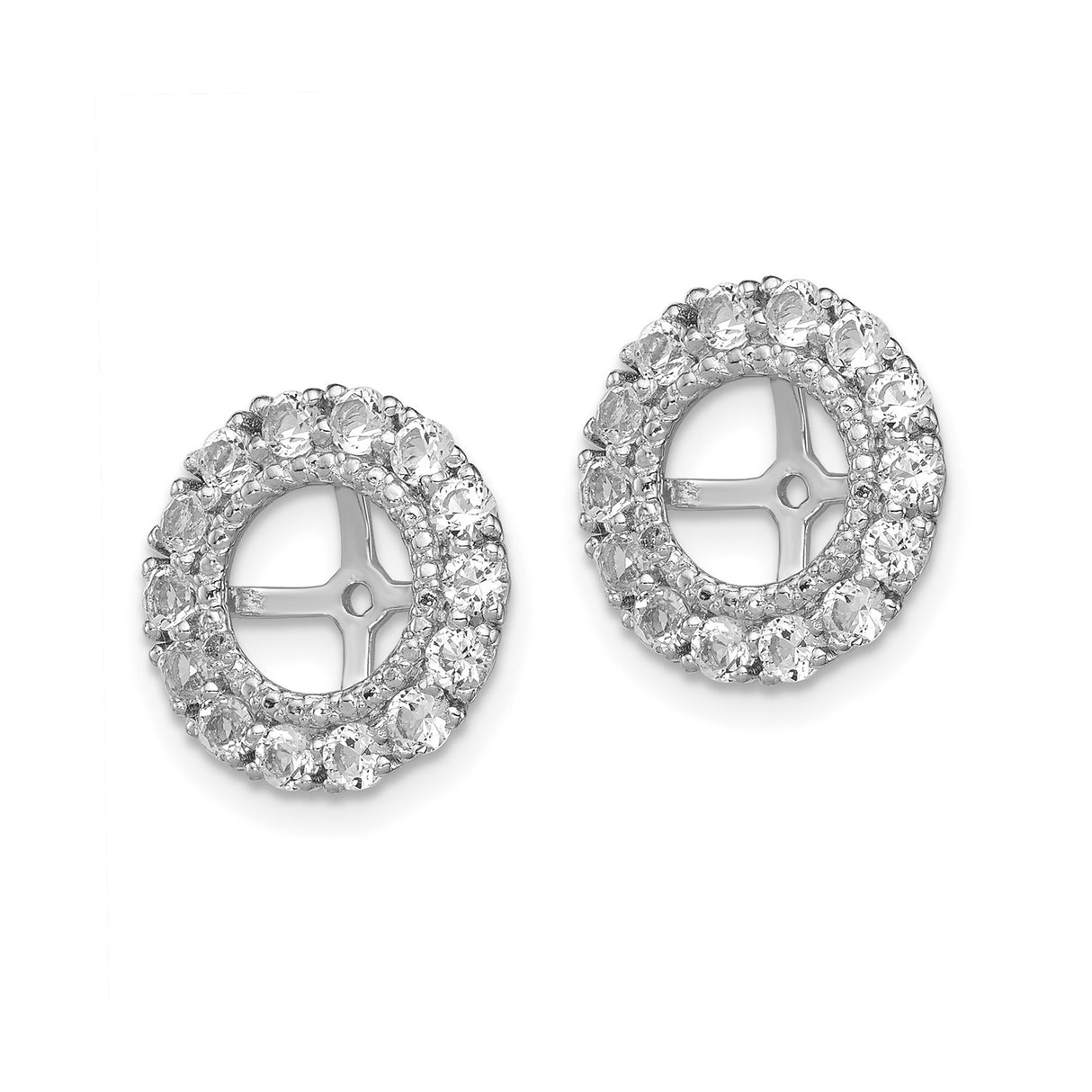 Sterling Silver Earring Jackets with White Topaz and Diamond Halo Cross Design