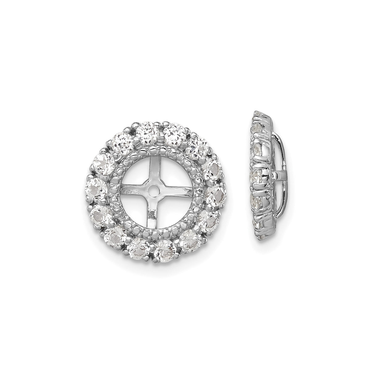 Sterling Silver Earring Jackets with White Topaz and Diamond Halo Cross Design