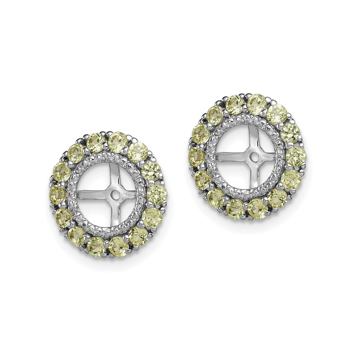 Sterling Silver Clip-On Earrings with Peridot and Diamond, Crosswheel Design, Openwork Style