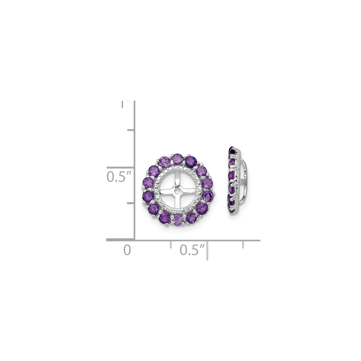 Sterling Silver Earring Jackets with Amethyst and Diamond, Open Cross Circle Design