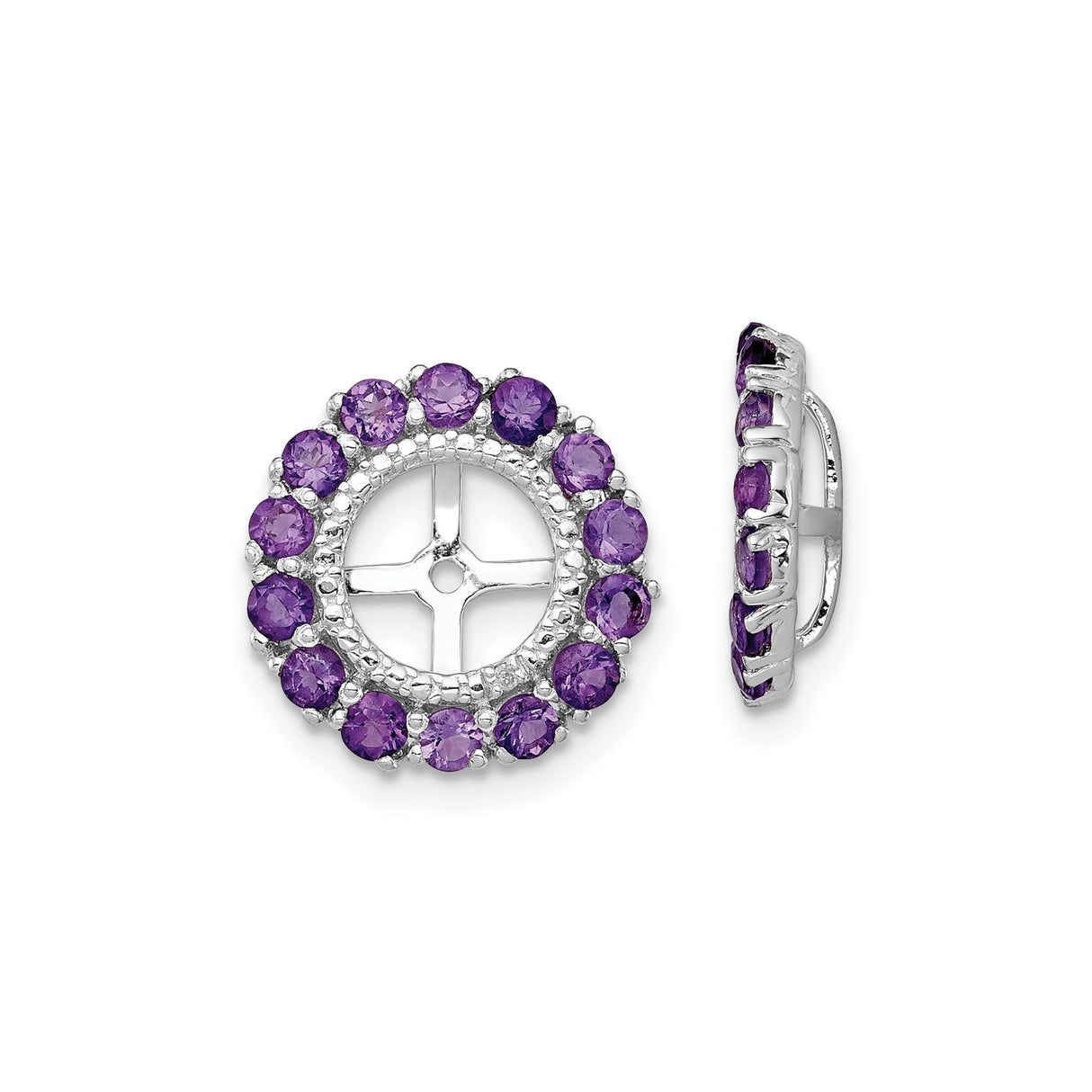 Sterling Silver Earring Jackets with Amethyst and Diamond, Open Cross Circle Design