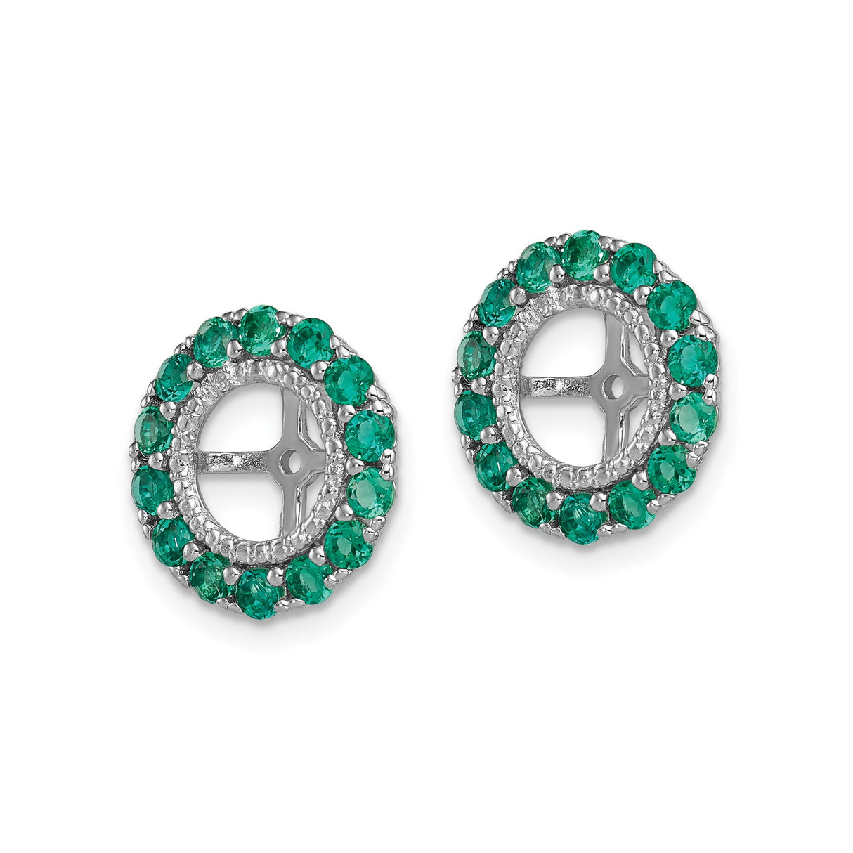 Sterling Silver Earring Jackets with Created Emerald and Diamond Accents, Cross Cutout Halo Design