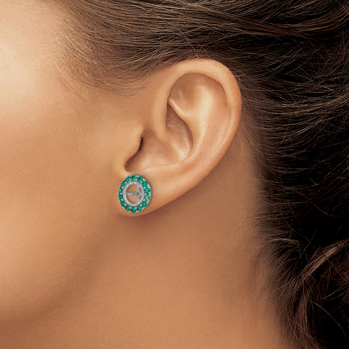 Sterling Silver Earring Jackets with Created Emerald and Diamond Accents, Cross Cutout Halo Design