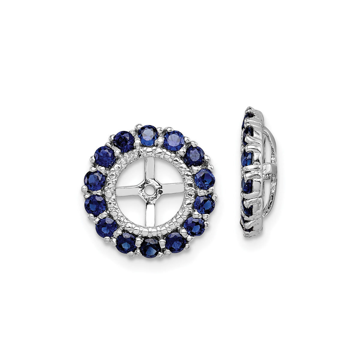 Sterling Silver Earring Jackets with Created Sapphire and Diamond, Christian Cross Design