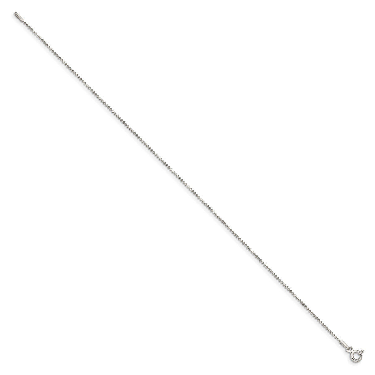 925 White Gold 1 mm Polished Chain Anklet, Solid